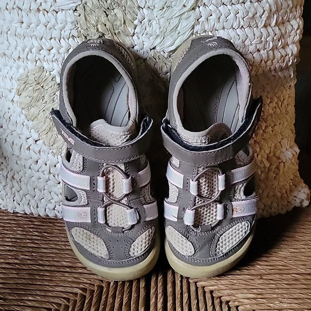 Teva sandals, brown, tan, gray, pink, size 3.
